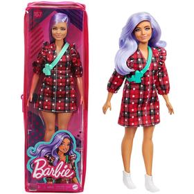 Barbie Fashionista Vestido Cuadros Rojos Pelo Violeta
