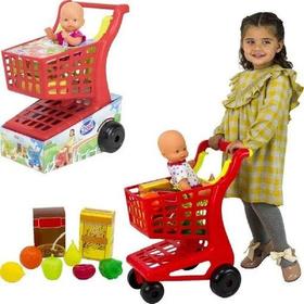 Carrito Supermarket+alimentos+muñeco
